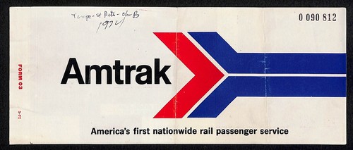 Amtrak "America's First Nationwide Rail.." Ticket Receipt 1974 Bloomquist* (#10)