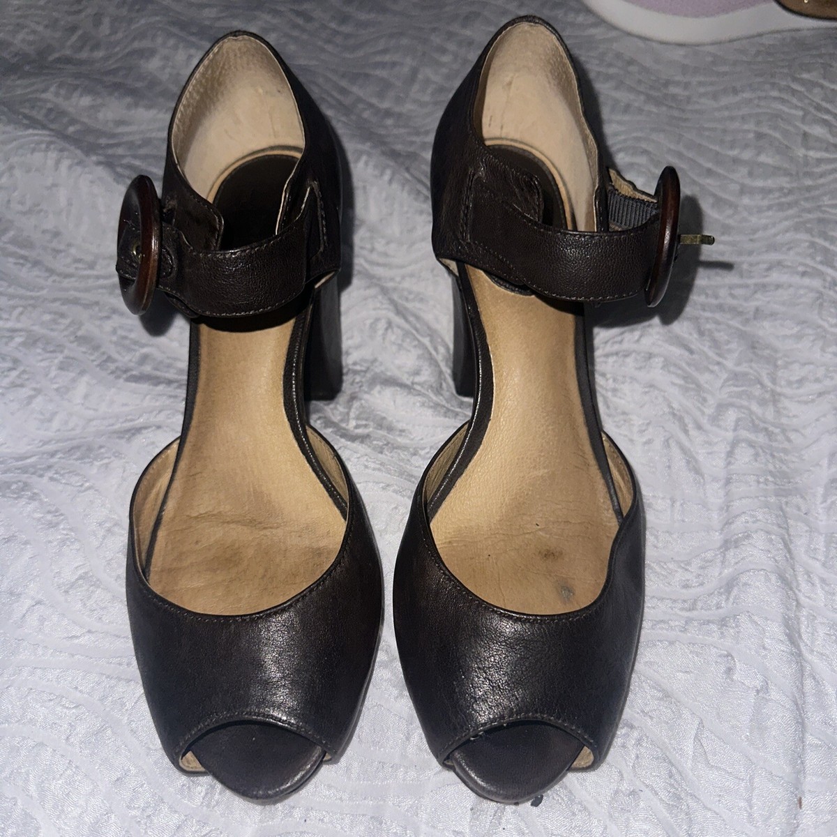 FRYE Kelsey Ankle Strap Brown Soft Leather High Heel Women's Shoes Size: