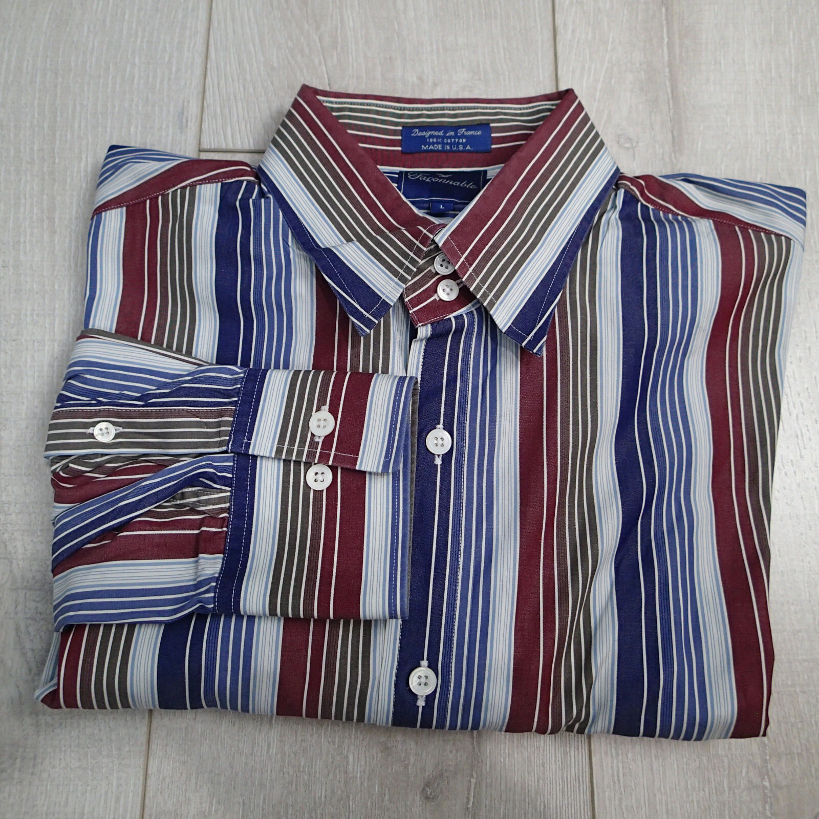FACONNABLE STRIPED SHIRT L maroon white Blue Dress Casual