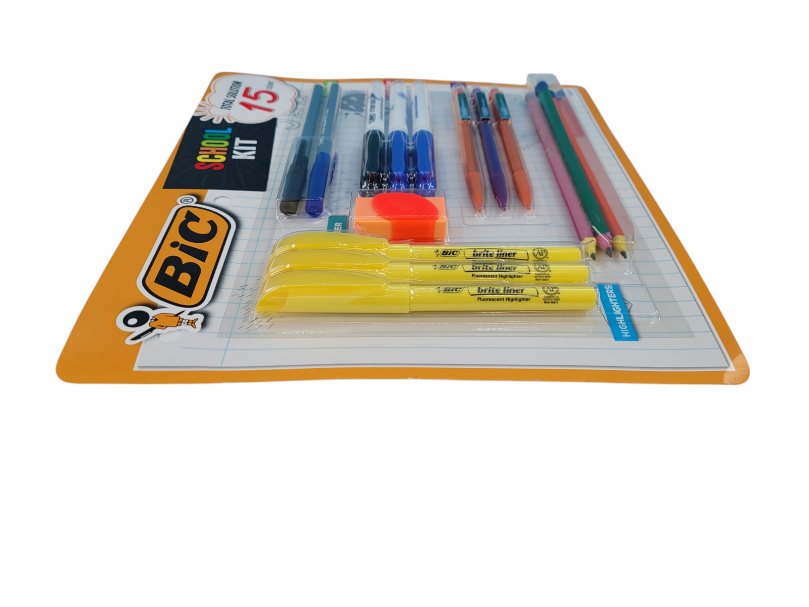 Bic School Kit 15pc: Ball Pens, Dry Erase Markers, Pencils, Highlighters, Eraser