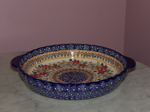 Polish Pottery Deep Dish Pie Baker! UNIKAT Signature Rembrandt Pattern! - Picture 2 of 3