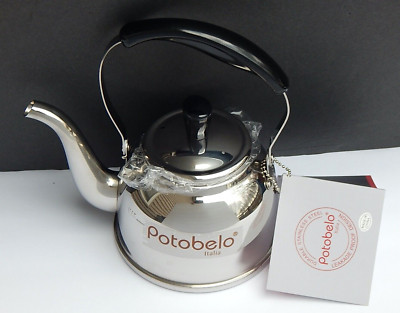 POTOBELO ITALIA STAINLESS STEEL KETTLE TEAPOT 1 Qt AUTHENTIC NEW