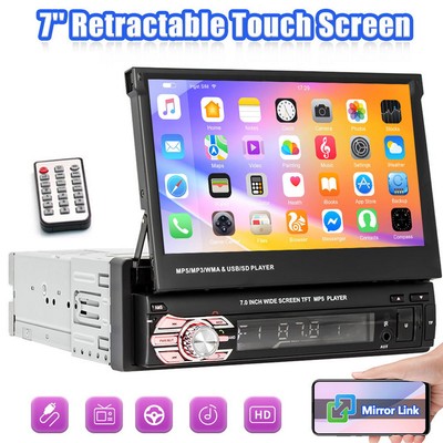 7'' Single 1 DIN Car Stereo Flip Out Touch Screen Radio Bluetooth Player Carplay