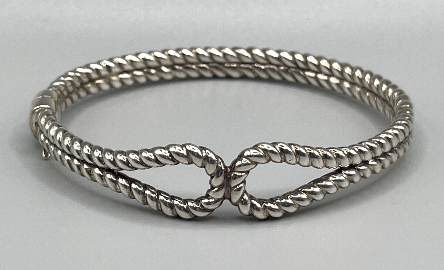 Solid Sterling silver twist rope loop hinged bang… - image 1