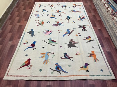 #ad 5x8 Ft Suzani Kilim Beautiful Embroidered Birds Design Hand made kilim Rug. $563.50