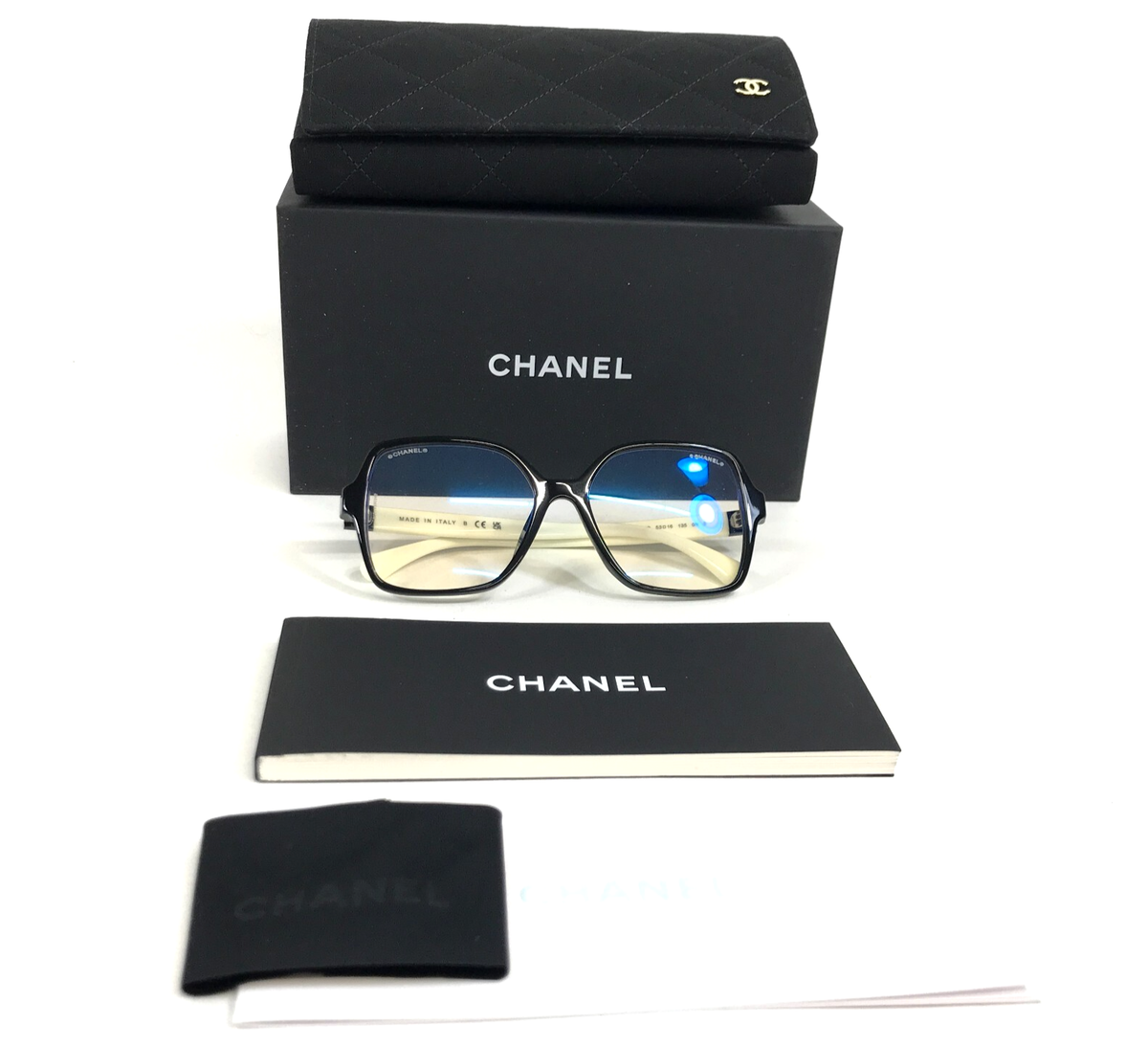 正規品‼️CHANEL 玳瑁色　サングラス メガネ　ケースと購入レシート付き Chanel Eyeglasses 3473-S-A c.1656/SB Black White Asian Fit Blue