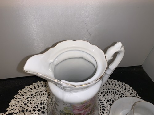 Pitcher Tea Pot Flowers Victorian Two Cups Saucers Unmarked No Lid - Picture 6 of 8