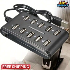 USB Hub 10-Port Design Dual-Port With Switch Portable Ideal For Work & Mobile