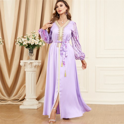 Muslim Floral Kaftan Islamic Women Maxi Dress Ramadan Dubai Caftan Moroccan Gown - Picture 63 of 216