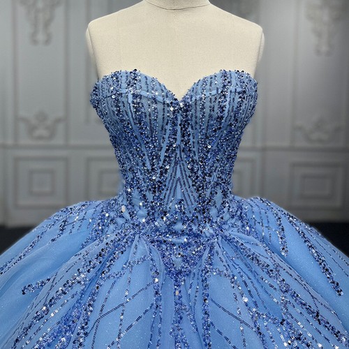 Elegant Romantic Blue Wedding Dress One Shoulder Sweethart Neck Princess Gowns - Picture 4 of 9