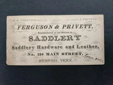 1870s antique FERGUSON & PRIVETT memphis tn SADDLERY LEATHER HARDWARE card HORSE