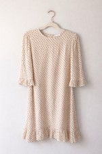 Ganni Polka Dot Mini Dress Cream Black Ruffle Sleeve Hem EU 36 Designer