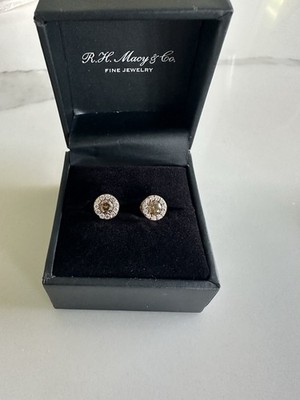 NEW Authentic Le Vian 14K Yellow Gold Choc & Vanilla Diamond Halo Stud Earrings