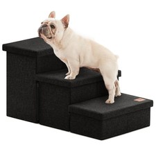 Dog Stairs with Storage, 3 Steps Wider Dog Steps for High Bed 18" H, Foldable...