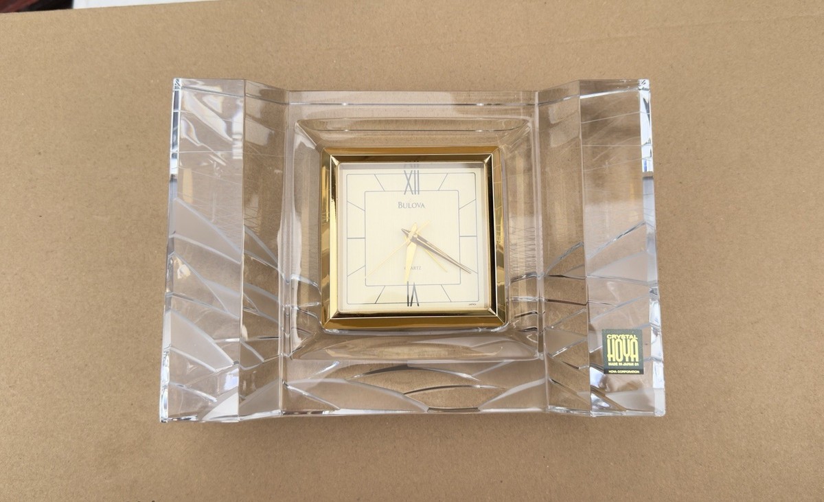 ガラスの置き時計　hoya crystal Exquisite Japan HOYA Crystal BULOVA Quartz Clear Alarm Clock | eBay