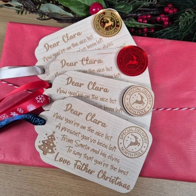 A LITTLE BIT CRAFTY UK Gift Tag from Santa, Father Christmas Gift to Child, Personalised Stocking Label