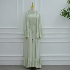2Pcs Elegant Muslim Women Dubai Abaya Kaftan Long Dress Coat Sets Evening Party