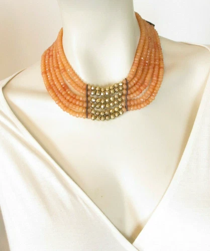 Lucky Brand Orange Carnelian Hammered Gold-Tone Bead Statement Necklace NWT $99 video thumbnail