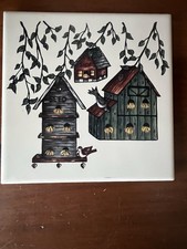 Home & Garden Party Birdhouse Ceramic Trivet Tile Kitchen- Made In USA 6” x 6”