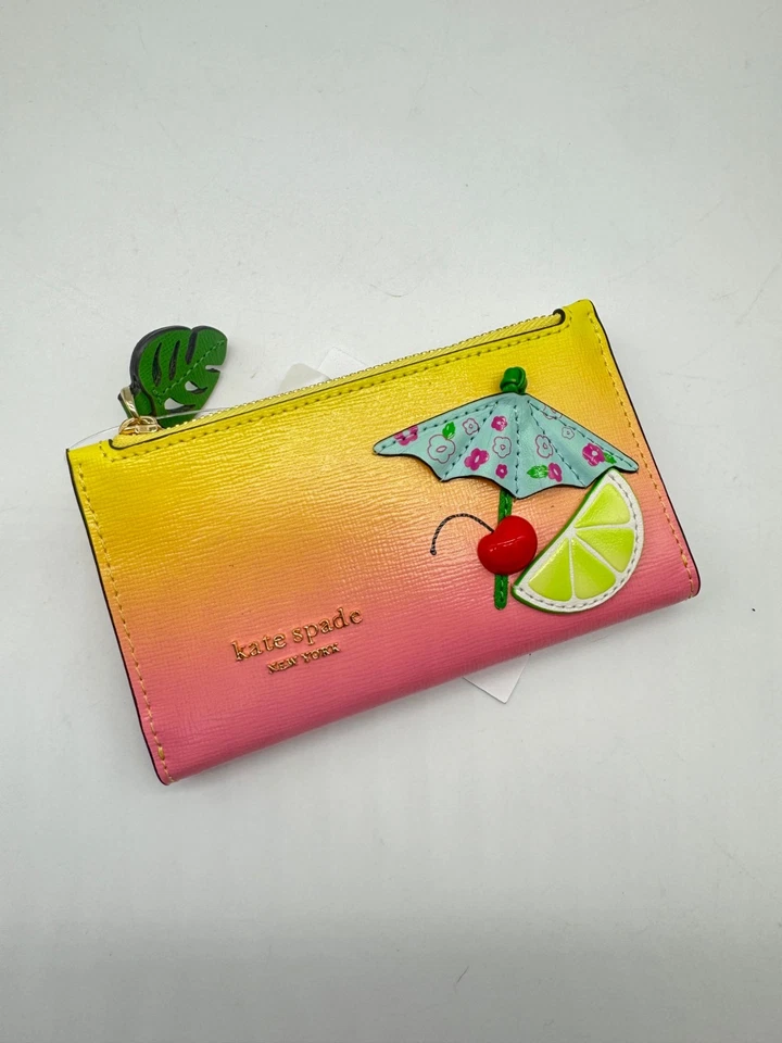 KATE SPADE NY Playa Playa Ombre Cuero Mujer Doble Cartera Tarjetero (defecto) Foto 3 de 4