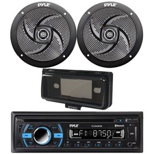 Pyle USB Marine Bluetooth CD Radio, Cover, 2x 5.25" 180W Black Boat Speakers