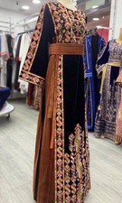 Palestinian Thobe Black Orange And Velvet Size 4 Includes Belt Head Scarf