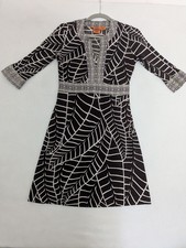Tory Burch Dress XS Silk Dress Brn/Green/Purple/Cream Geometric A-Line LS EUC