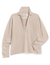 NEW, Frank & Eileen Striped Natural Patrick Cotton Popover Henley Top XL #T3873