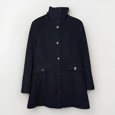 Kristen Blake Sz 14 Black Lambs Wool Coat Lined Funnel Neck Jacket Silver Snap