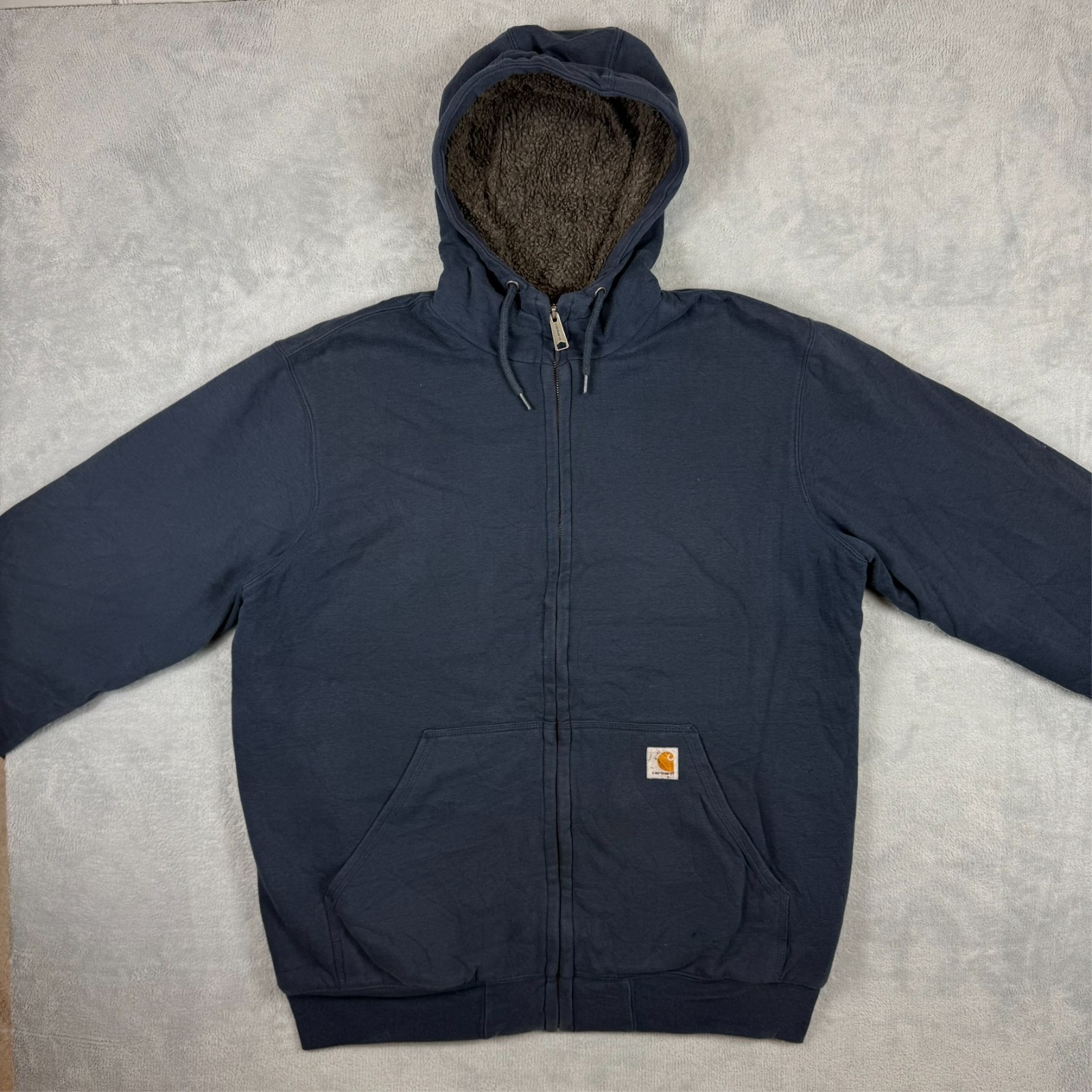 Vintage Carhartt 2000's Y2K Navy Sherpa Lined Oversized Lrg Tall Full Zip Hoodie image 2