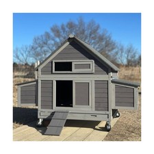 GUTINNEEN Large Chicken Coop on Wheels Mobile Wooden Hen House Weatherproof D...