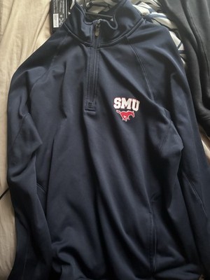 Cutter & Buck SMU Mustangs Navy Quarter-Zip Sweatshirt Pullover, Size S