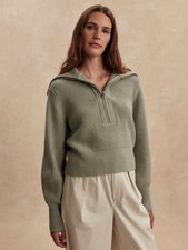NWT Varley Maura Half-Zip Rib Knit Sweater Women's Size S - Agate Grey 168