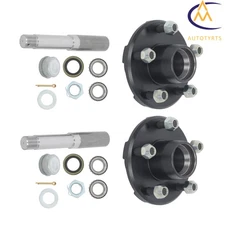 2 Pack 1-1/16" Round BT16 Spindles Axle & Bearings & 5 Lug Trailer Hub Assembly