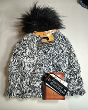 SCREAMER HEAVY KNIT BEANIE CAP WINTER HAT - FAUX FUR POM - BLACK WHITE - O/S NEW