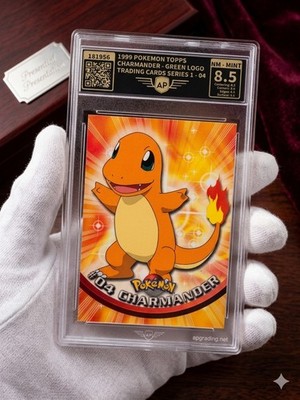 Pokémon Charmander Glumanda Topps Series 1 , 3rd Print GREEN LOGO
