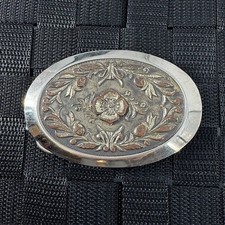 Western Floral Scroll Oval Belt Buckle Silver Tone with Gold Accents