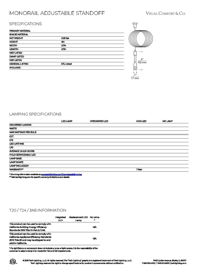 Tech Lighting 2-circuit Monorail Adjustable Standoff 700MOSADJ3S MISSING PARTS!! - Image 3 of 4