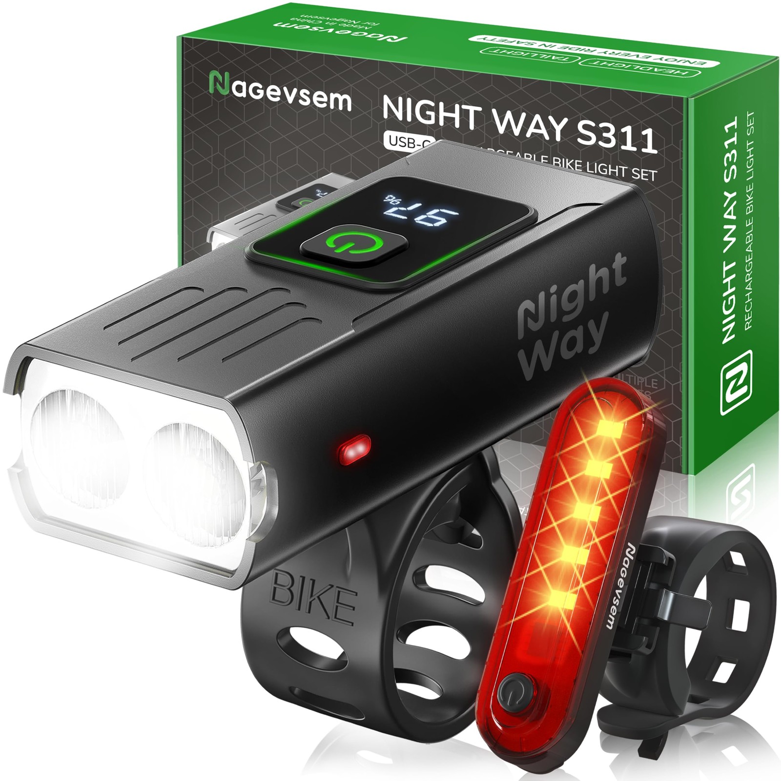 USB-C Rechargeable Super Bright LED Bike Light Set Front & Rear