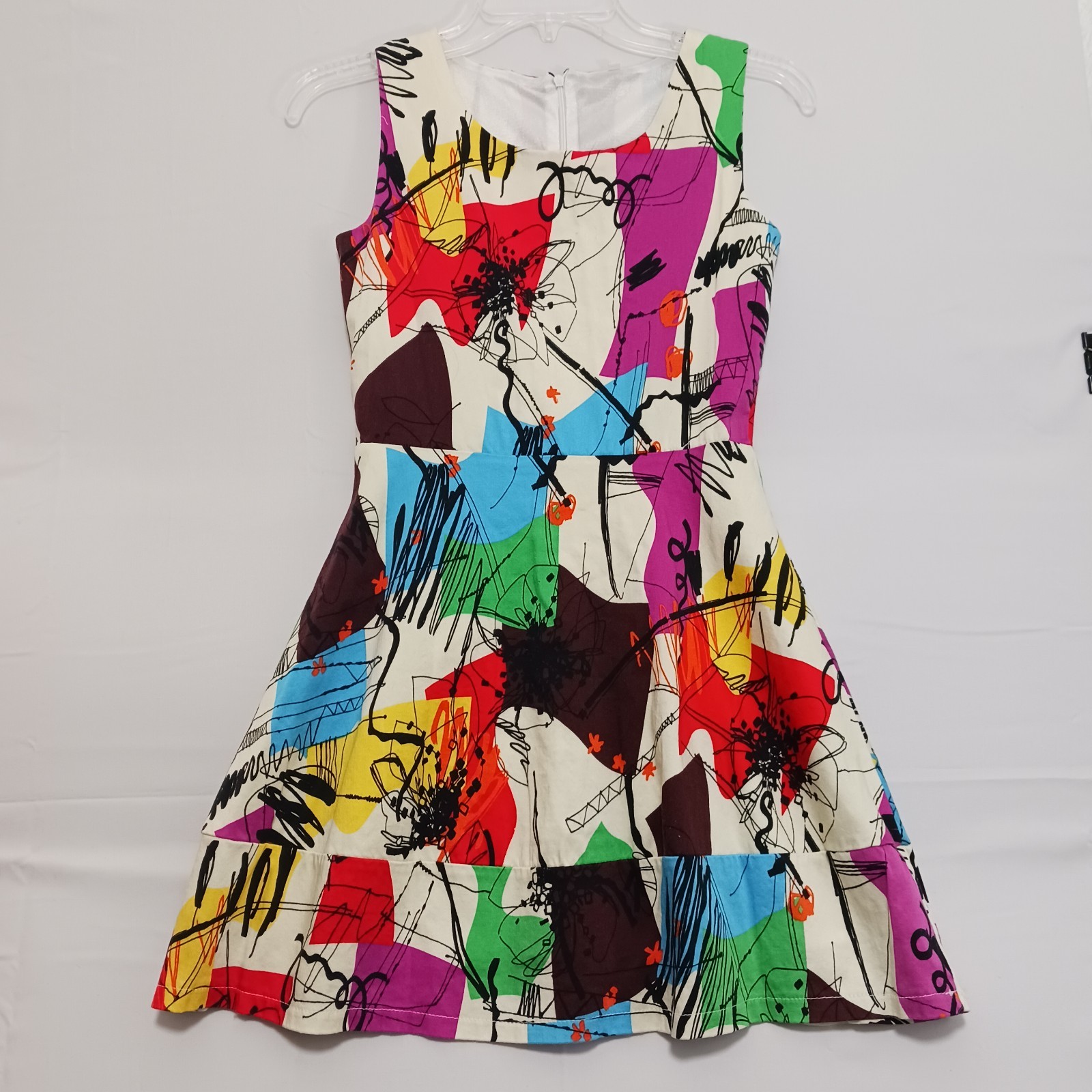 Boho Jr. Women's Sz S Mini Fit & Flare Sleevless Dress Bright Floral Pattern