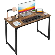 39 Inch Computer Desk Brown Office Desk with Metal Frame Adjustable Feet Water