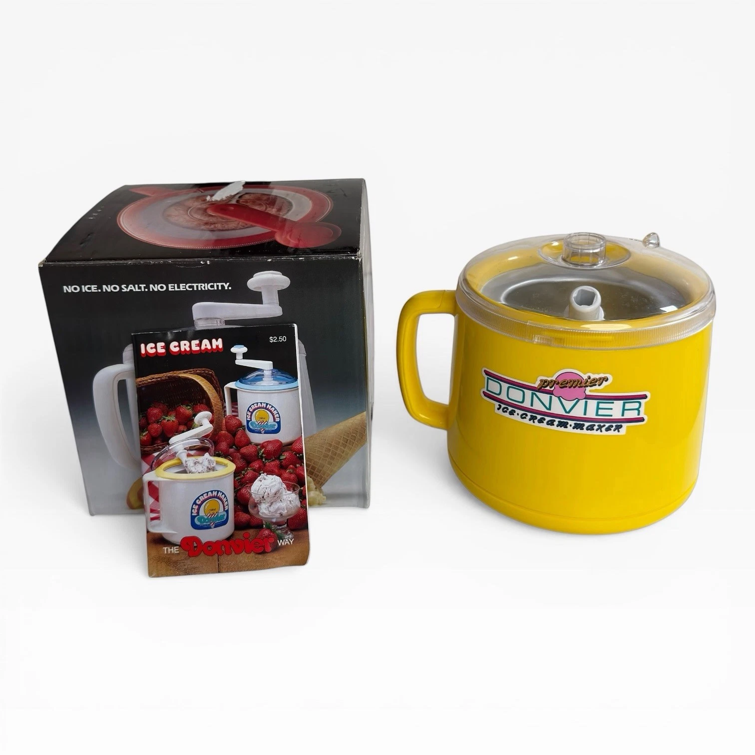 Donvier Premier Ice Cream Maker Rare Bright Yellow Manual 1-Quart Frozen Dessert