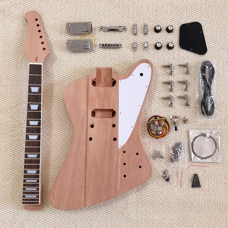 Unfinished 6-string Firebird  DIY Electric Guitar Kit Mahogany body&neck CR part
