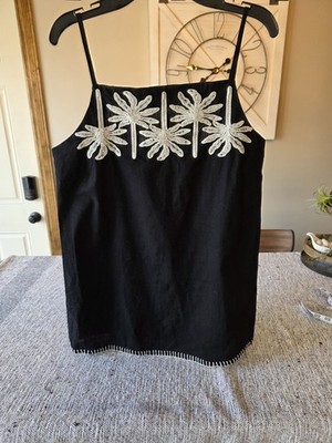 Johnny Was Workshop Embroidered Tank Style Blouse. Size Xs NWT Black & Ivory