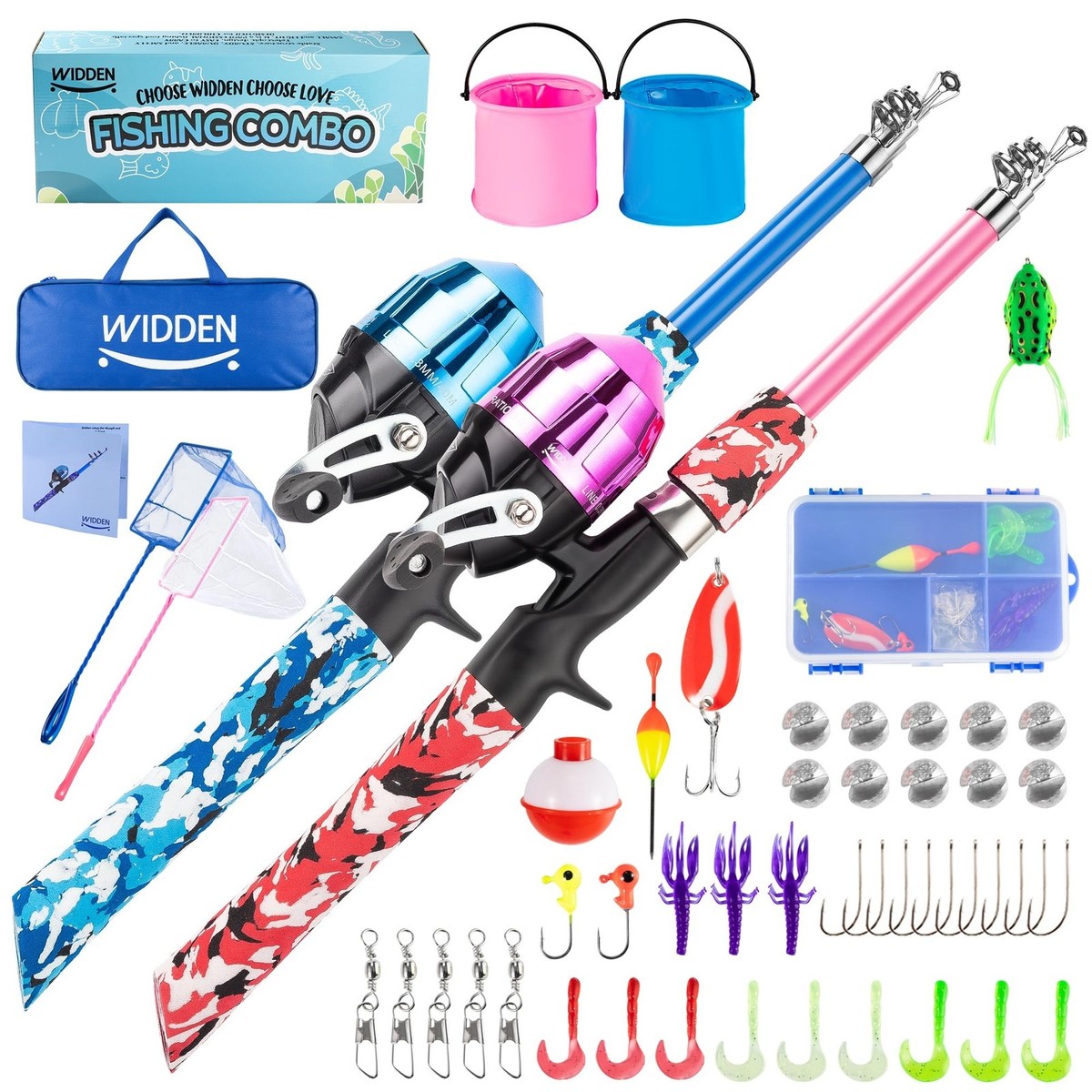 cheap kids fishing pole LEOFISHING Portable Rod Set 2Pack Telescopic Fishing Poles for Boys and Girls Fishing Rod and Reel Combos with Full Kits Fishing Net and Bucket for Toddler Youth (Blue The reel has 3.1 PLUSINNO Kids Fishing Pole with