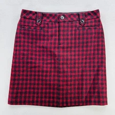 Eddie Bauer Skirt Womens 6 Red Black Plaid Wool Blend A-Line Mini Lined Pockets