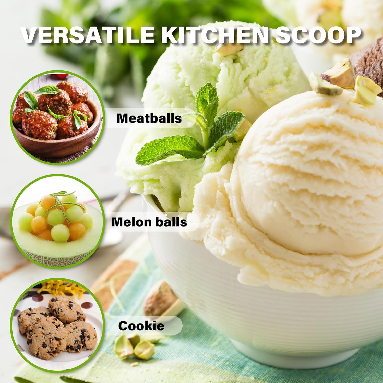 3.5 Tbsp Cookie Scoop, Ice Cream Scoop with Thumb Trigger, Cookie Dough Melon Ba