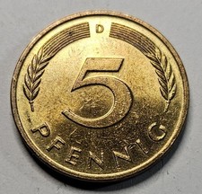 1988 D Germany 5 Five Pfennig - Brass Clad Steel - German - World Coin - Europe 