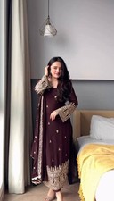 Heavy Georgette Brown Stylish Salwar Kameez With Dupatta For Traditional Wear