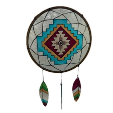 Native American themed Large stained glass Dreamcatcher 12 inch diameter
